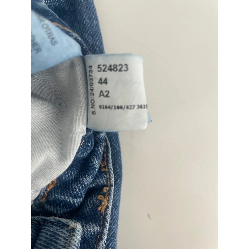 Zara Straight‎ Leg Jeans Womens 12 Blue High Rise Raw Hem Relaxed